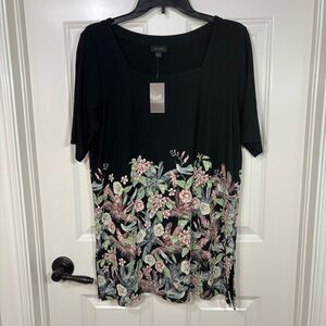 NWT J.Jill Wearever Collection Floral Print Short Sleeve Tunic Top Women’s M